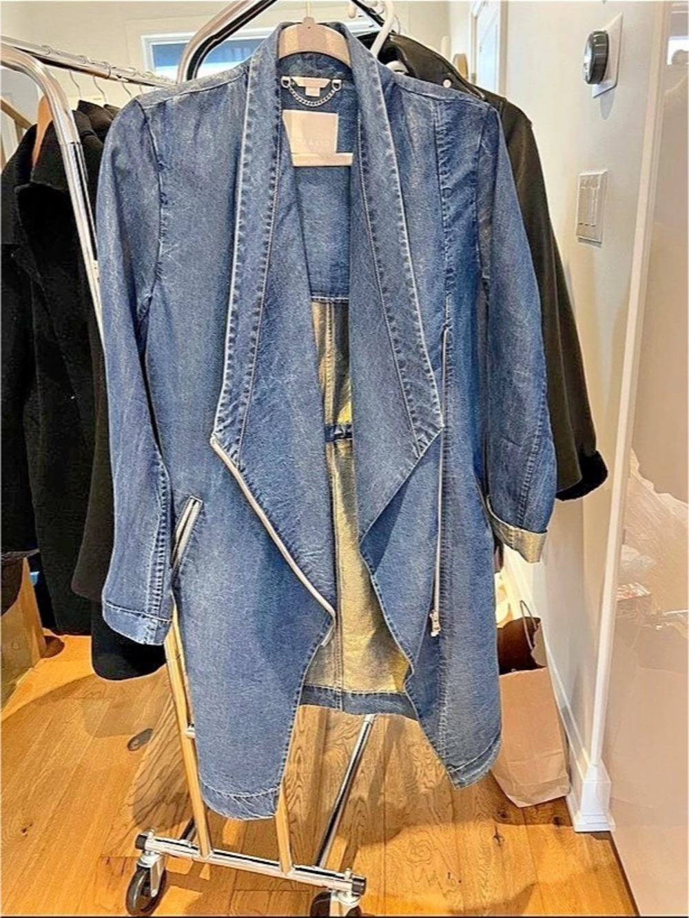 SOIA & KYO Stefie Tencel Denim Drape Coat Denim Jacket Size XS Like New